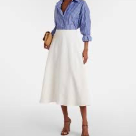Lauren Ralph Lauren NWT 100% Linen White Midi Flared A Line Skirt Women’s 10
